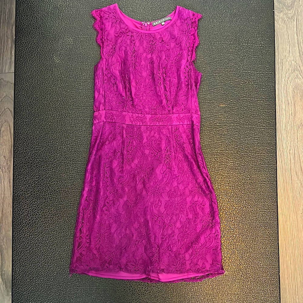 Magenta knee length, sleeveless, lace dress